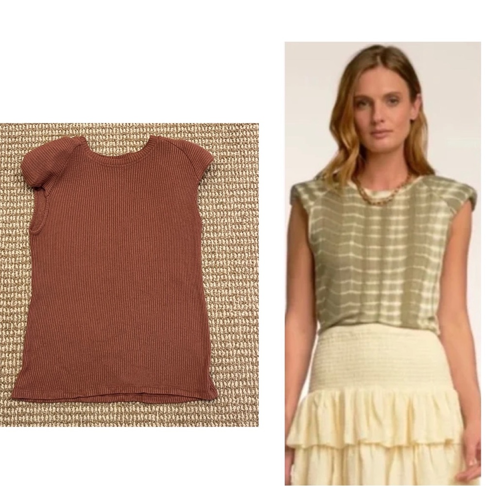 Sen Collection Brown Padded Shoulder Top Small